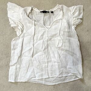 Marc New York 100% Pure Linen Top White Flutter Sleeves Blouse Boho Chic Size L